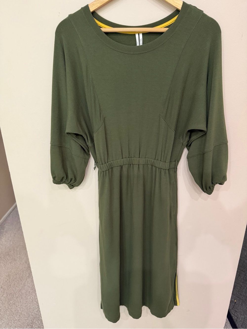 Anthropologie Thalia Fleece Olive Green Womens Sweatshirt Midi Dress Size XS